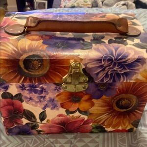 Floral Patterned Box with Leather Handle